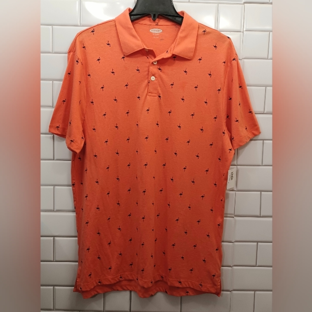 Old Navy Men Peachy Pink Flamingo Printed Jersey Polo